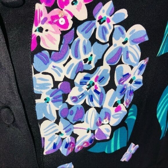 Bob Mackie hydrangea beaded silk floral top small - Picture 6 of 8